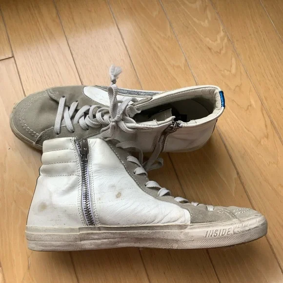 Golden Goose White and Blue Sneakers High-Top Casual - Picture 3 of 10